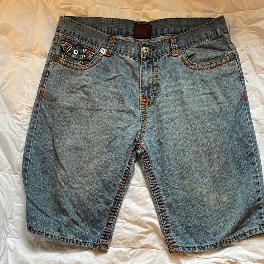 True Religion Mens Jorts Light Blue Denim Shorts with Contrast Stitching - Picture 3 of 4